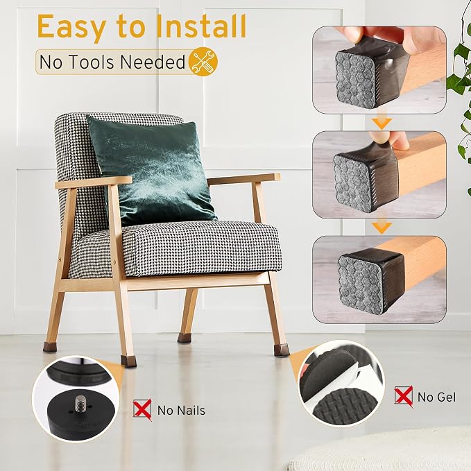 24PCS Square Chair Leg Floor Protectors, Furniture Sliders, Chair Leg Protectors - Image 4