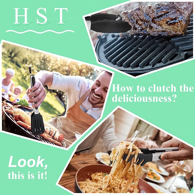 HST Tongs for Cooking with Silicone Tips, Non Stick Kitchen Tongs with Silicone - Image 5