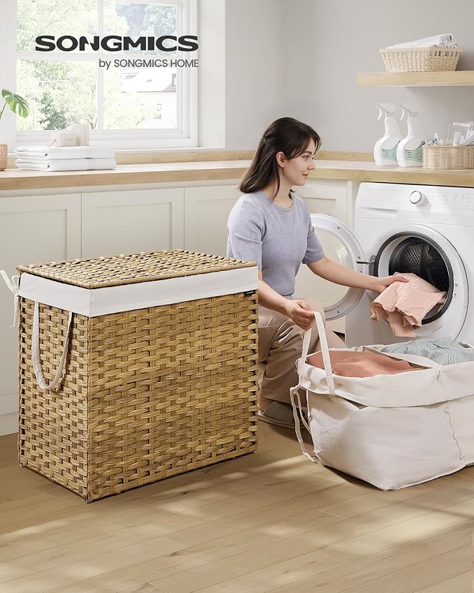 SONGMICS Laundry Hamper with Lid, 42.3 Gallon Synthetic Rattan Clothes Laundry - Field & Grace