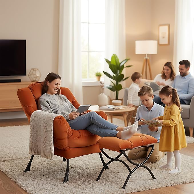 Lazy Chair with Folding Ottoman, Modern Accent Lounge Armchair with Armrests - Image 7