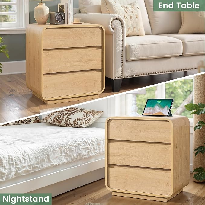 Farmhouse Nightstand, 3 Storage Drawers Side Table, Large End Table Night Stand - Image 7