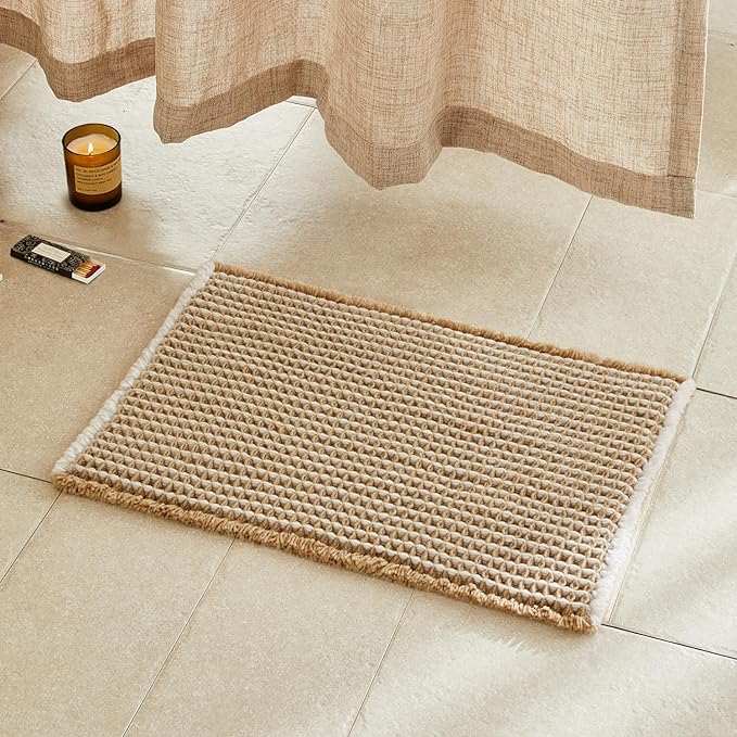 Waffle Bath Mat, Boho Bathroom Rugs Non Slip Washable Super Absorbent Quick Dry by TYUU