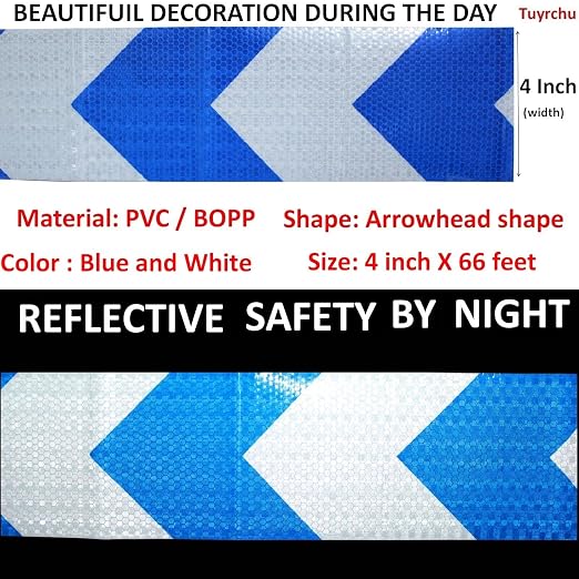 Reflective Tape Blue and White 4 inch X 66 feet, Outdoor Waterproof Hazard - Image 3