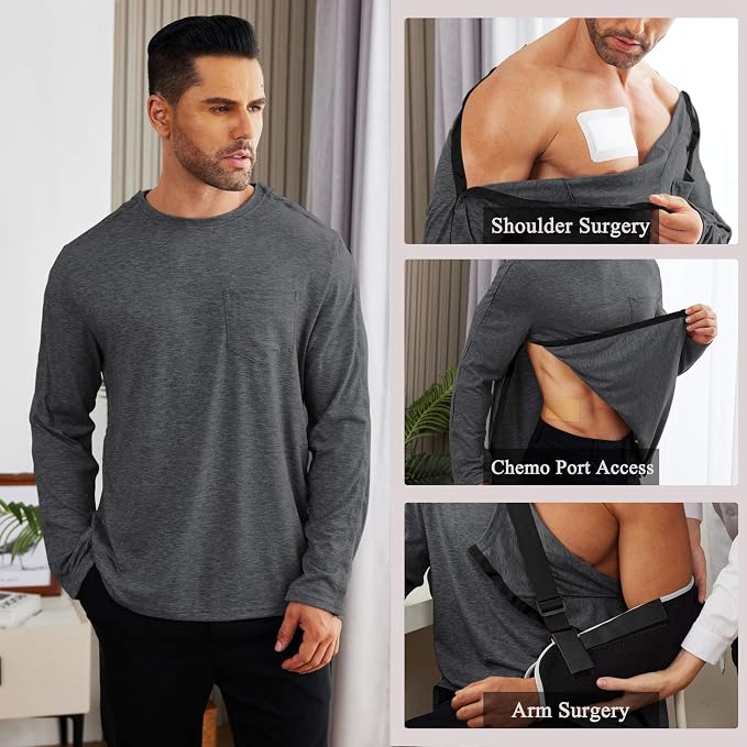 Deyeek Men's Post Shoulder Surgery Recovery Shirts Full Tear Away Long Sleeve - Image 3