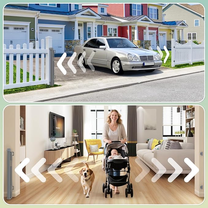 200'' Retractable Baby Gates Extra Wide, 16 FT Indoor/Outdoor Grey Retractable - Image 9
