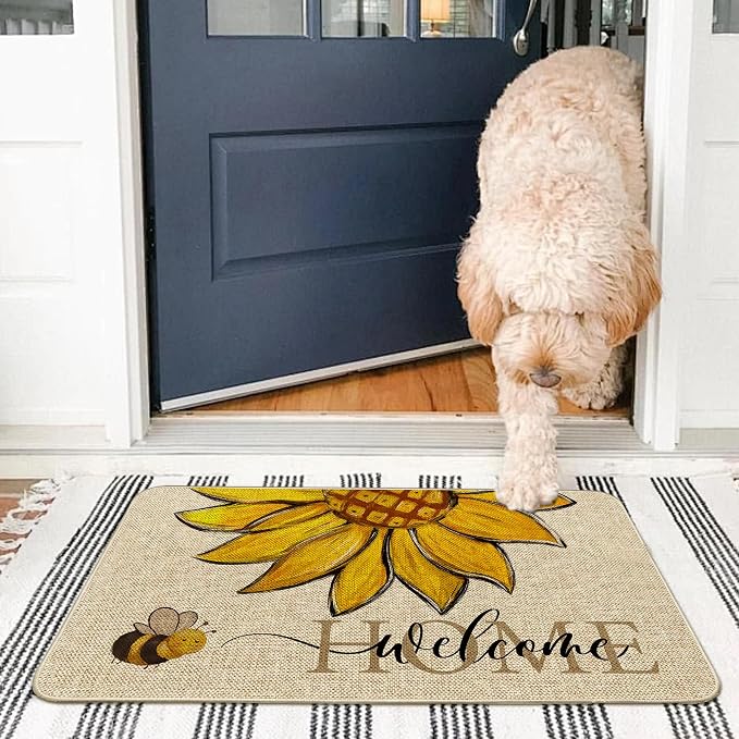 Sunflower Welcome Doormat 17"x29", Non Slip Door Mat Indoor Entrance, Hello - Image 4