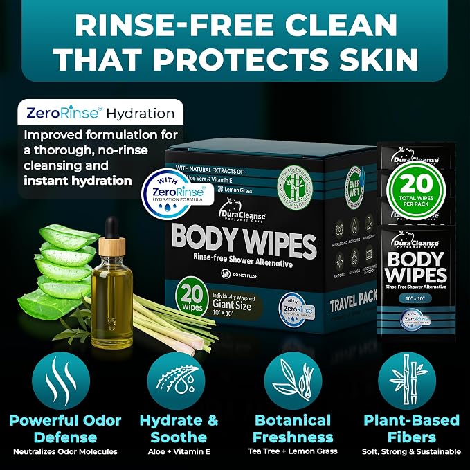 Dura Cleanse Travel Body Wipes -Maximum Cleaning Power - Image 3