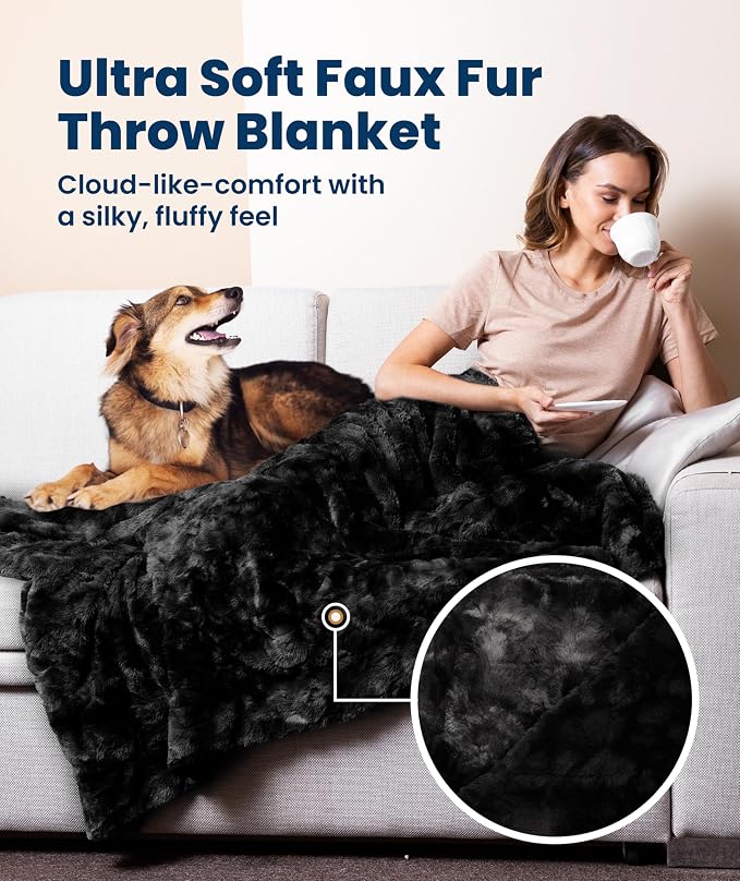 Everlasting Comfort Soft & Comfortable Black Faux Fur Throw Blanket - Image 3