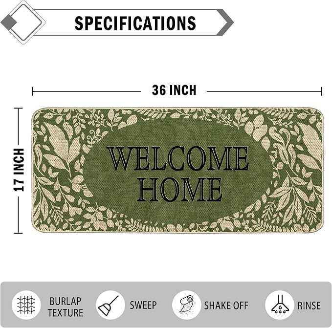 Welcome Spring Door Mat Green Leaves Doormat Indoor Outdoor Entrance Outdoor - Image 3