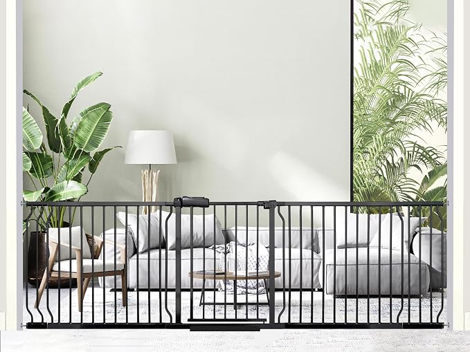 Heavy Duty Baby & Dog Safety Gate 86-104.7 Inch, Pressure Mounted No Drilling by Thasamm