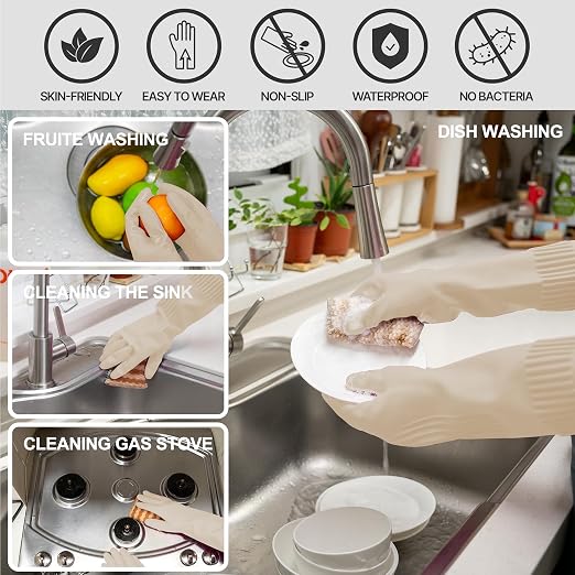 Mamison 2 Pairs Reusable Waterproof Household Dishwashing Cleaning Rubber Gloves - Image 4