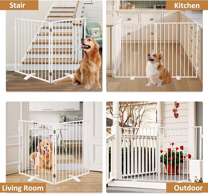 Metal Freestanding Dog Gates, Extra Wide 24", Heavy Duty Freestanding Pet - Image 6