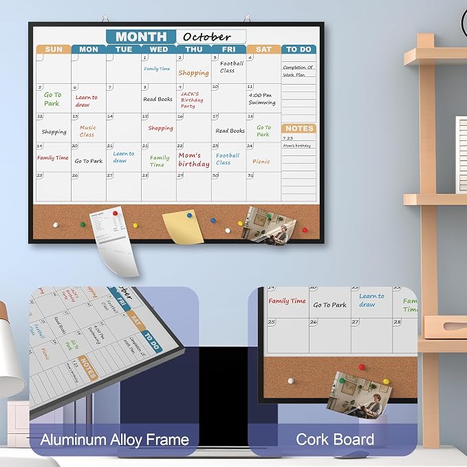 Monthly Calendar Dry Erase Board 24x18 Inch, Double-Sided Whiteboard and - Image 4