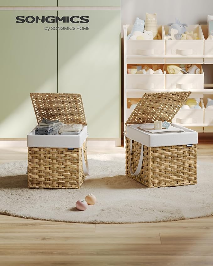 SONGMICS Laundry Hamper with Lid, 9.5 Gallon Synthetic Rattan Clothes Laundry - Field & Grace