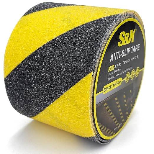 S&X Black/Yellow Anti Slip Tape 4" x 33 FT, Heavy-Duty Grip Tape by SXProducts