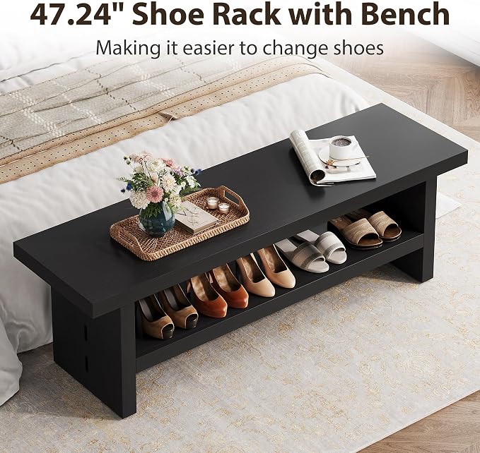 2 Tier Entryway Bench, 47.24" Shoe Bench, Rustic Shoe Rack, Wooden Storage Bench - Image 5
