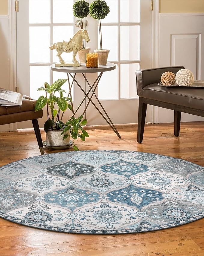 Lahome Moroccan Trellis Washable Round Rugs, Non-Slip Soft Round Rug 4ft - Image 5