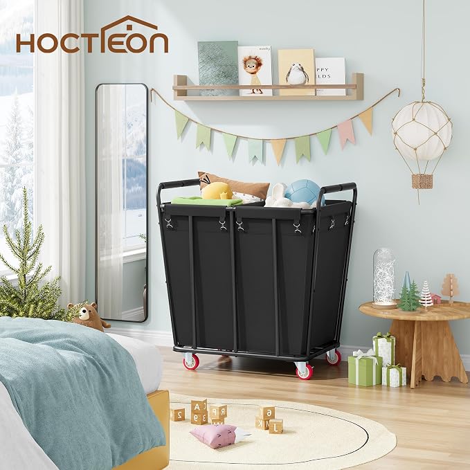 Hoctieon 2 Section Laundry Sorter Cart, 400L Rolling Hamper - Field & Grace