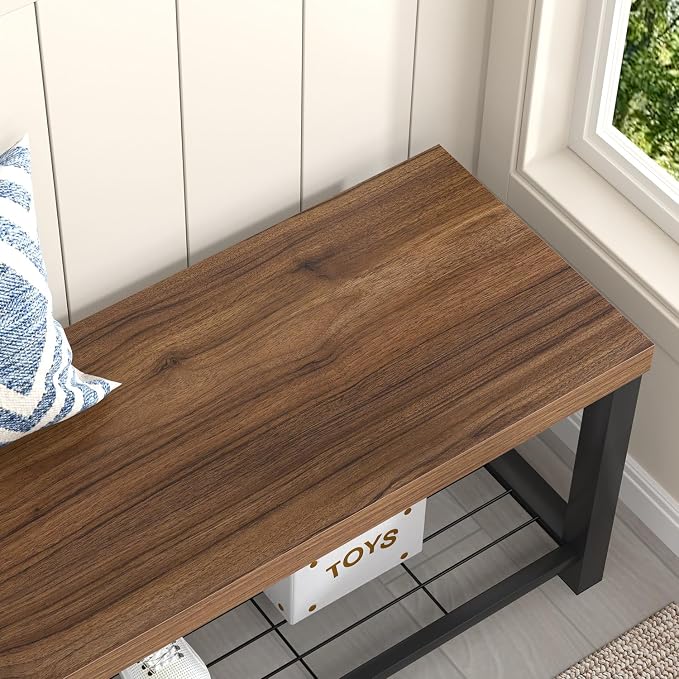 FOLUBAN Shoe Bench, Modern Wood and Metal Storage Bench - Image 4