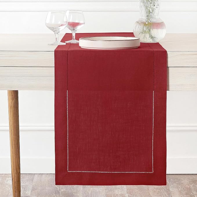D'Moksha Homes Linen Red Table Runner 84 Inches Long by DMokshaHomes