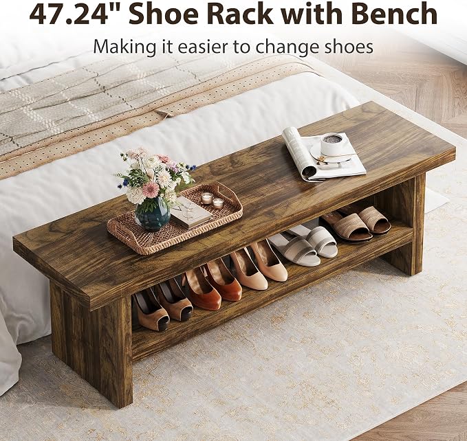 2 Tier Entryway Bench, 47.24" Shoe Bench, Rustic Shoe Rack, Wooden Storage Bench - Image 5