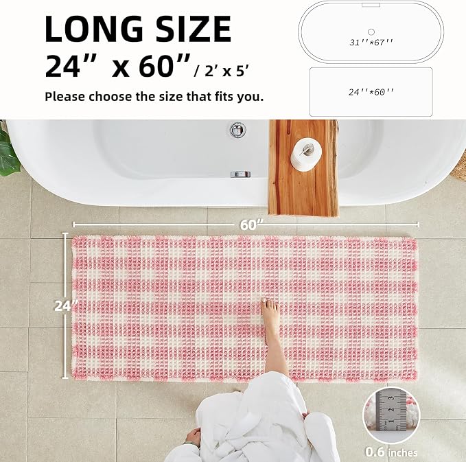 Waffle Runner Rug Bathroom, Long Boho Bathroom Rugs Non Slip Washable Absorbent - Image 2