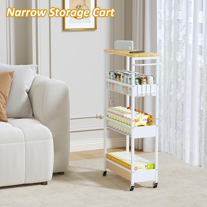 Slim Rolling Storage Cart, 4 Tier Metal Narrow Utility Cart - Image 6