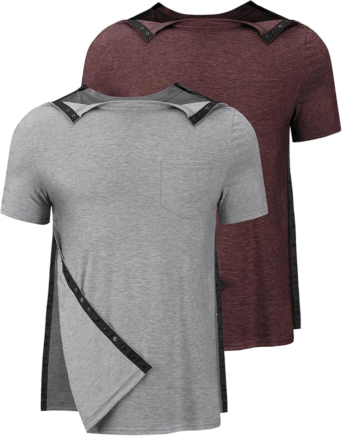 Men's Post Shoulder Surgery Recovery Shirts Tear Away Short Sleeve Full Open by Tfovorlein