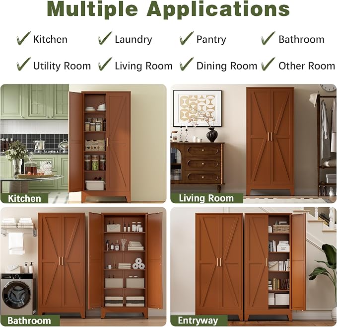 COFaR 5 Tier Metal Kitchen Storage Cabinets, Farmhouse Tall Cabinet - Image 6
