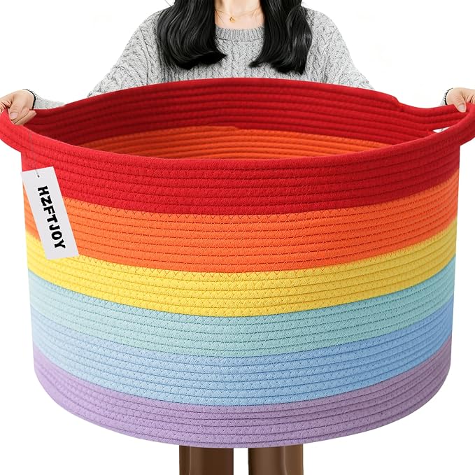 Large Storage Basket with Handle, 23.6" x 23.6" x 15.7" Blanket Basket Storage by HZFTJOY