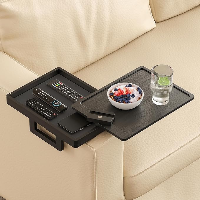 Wealone Black Couch Arm Tray for Wide Couch, Bamboo Sofa Arm Clip Table by Wealone