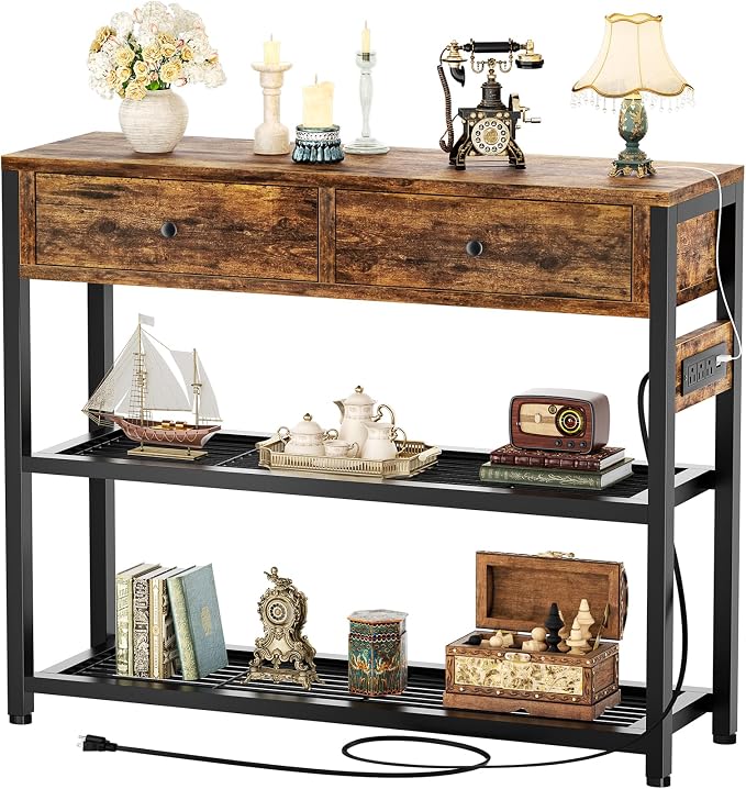 Ecoprsio Entryway Table with Outlets and USB Ports, Console Table with 2 Drawers by Ecoprsio