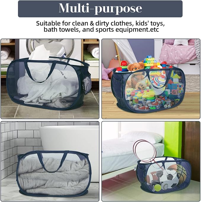 Durable Collapsible Laundry Baskets, Mesh Pop Up Laundry Hamper - Field & Grace