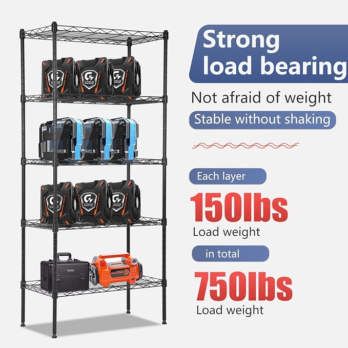 FDW 5 Tier 22L x 12W x 48H Pantry Shelves Adjustable Storage Rack Metal Shelf - Image 6