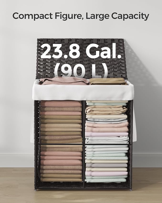 SONGMICS Laundry Hamper with Lid, 23.8 Gallon Synthetic Rattan Clothes Laundry - Field & Grace