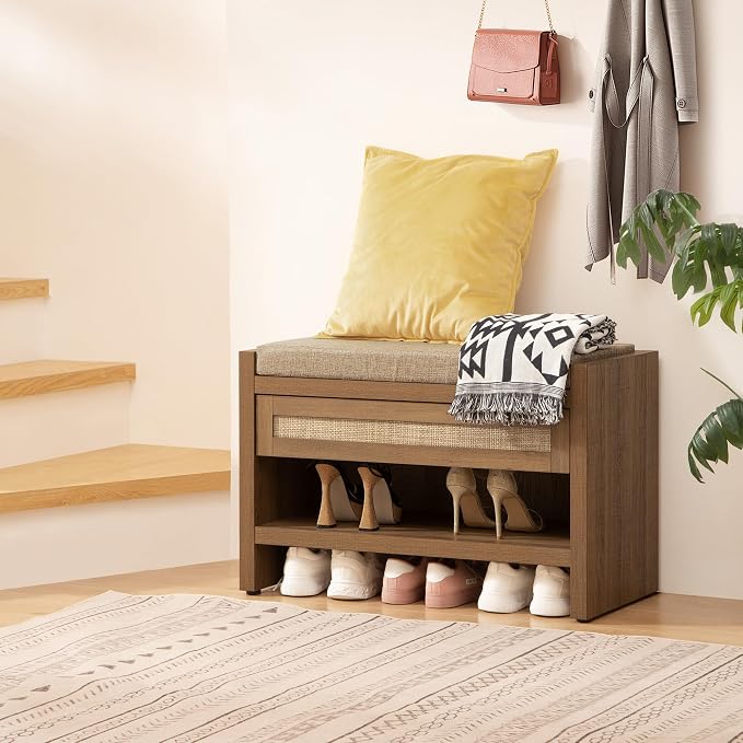 SICOTAS Rattan Shoe Bench Entryway Bench - Image 3
