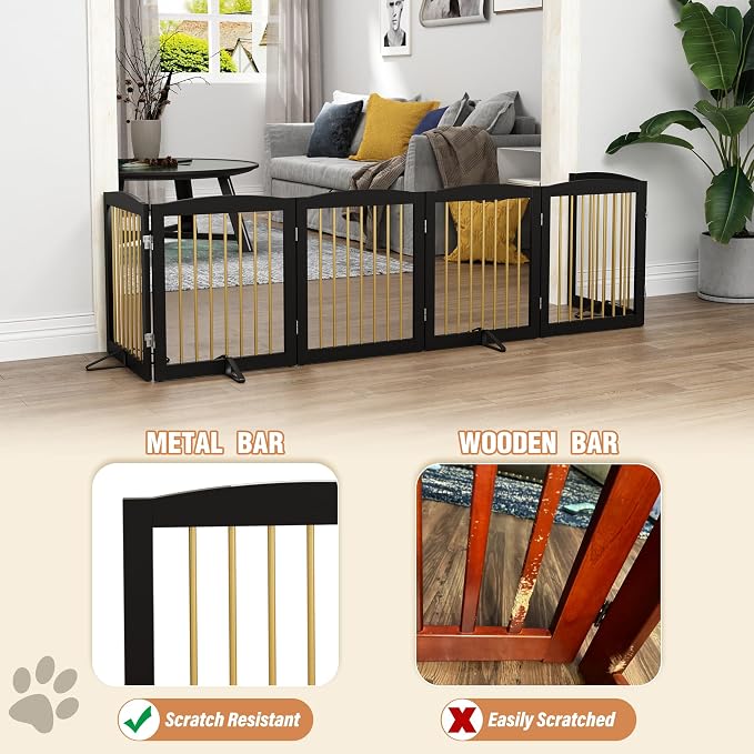 Freestanding Pet Gate for Dogs, Foldable Wooden Dog Gate for House, Extra Wide - Image 4