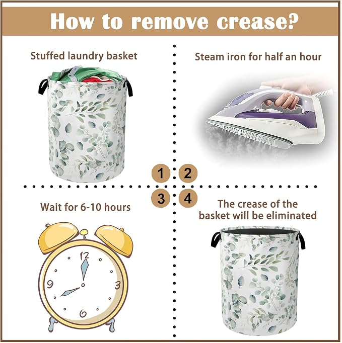 Green Eucalyptus Collapsible Laundry Baskets, Leaves Branches Laundry Hamper - Image 6