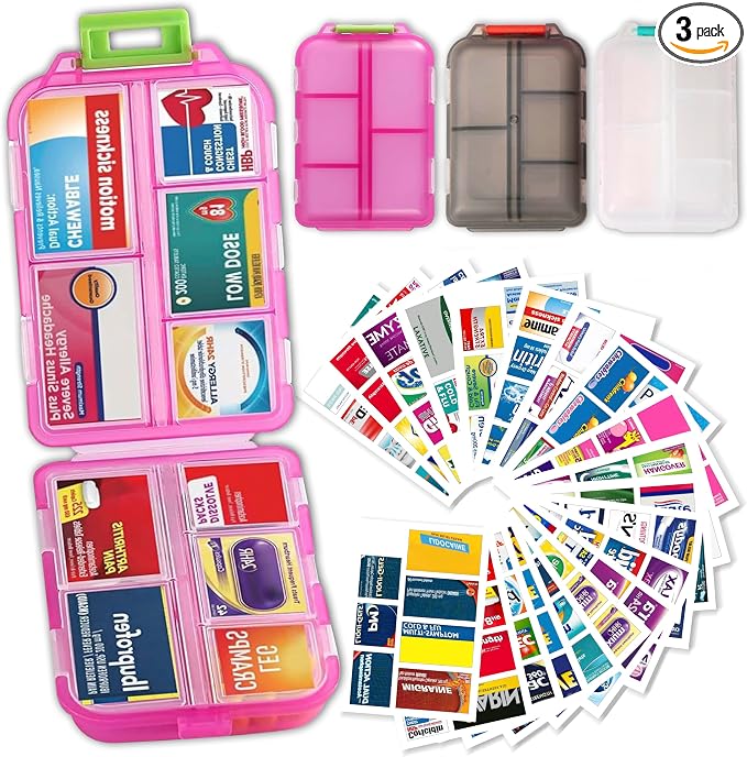 Pill Organizer with Medicine Labels, Travel Daily Pill Container, Mini by iouwei