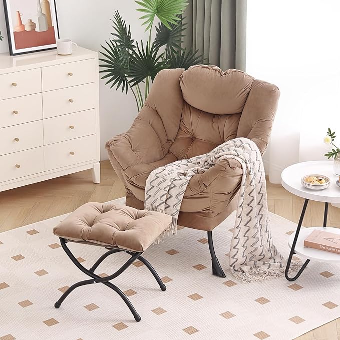 Lazy Chair with Ottoman, Modern Chair with Folding Footrest, Lounge Accent Chair by Furlide
