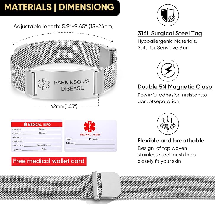 VNOX Medical Alert Id Bracelet for Men Women, Custom Engraving Adjustable - Image 4