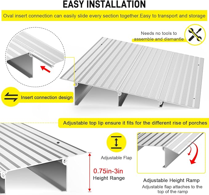 Door Threshold Ramp 3" Rise Door Ramp Aluminum Entry Ramp or Doorways Rated 800 - Image 5