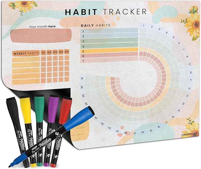 Habit Tracker Journal Workout Motivation Fridge Calendar Dry Erase 13” X 17”