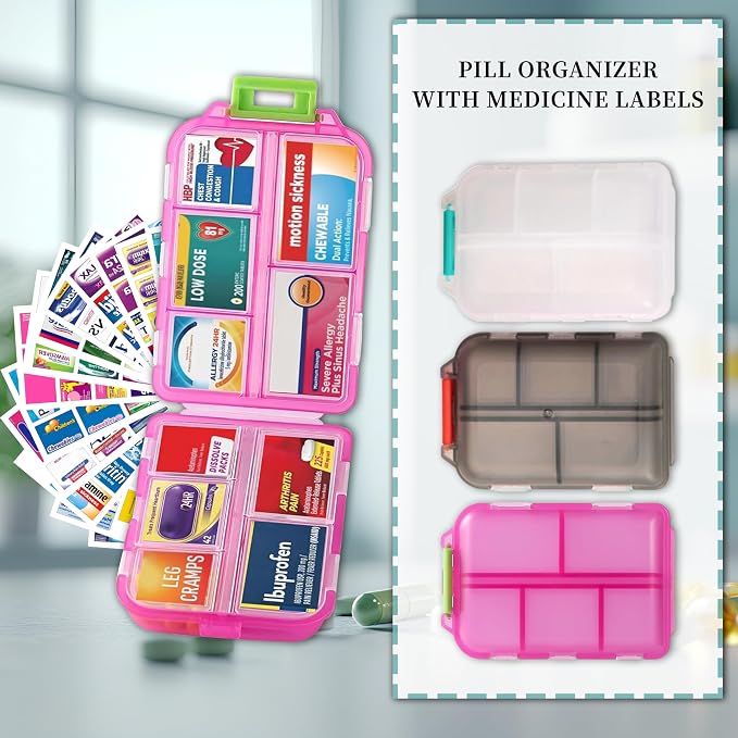 Pill Organizer with Medicine Labels, Travel Daily Pill Container, Mini - Image 6