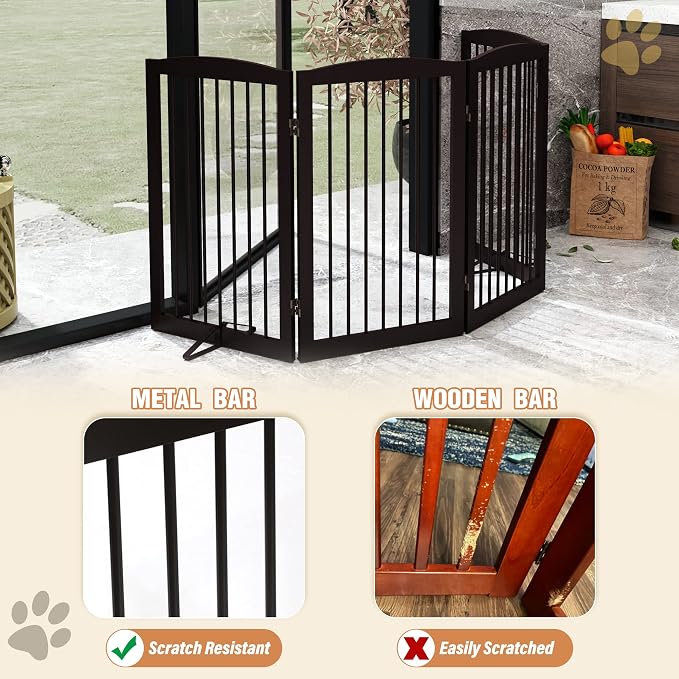 Freestanding Pet Gate for Dogs, Indoor Wooden Foldable Dog Gate for House - Image 4