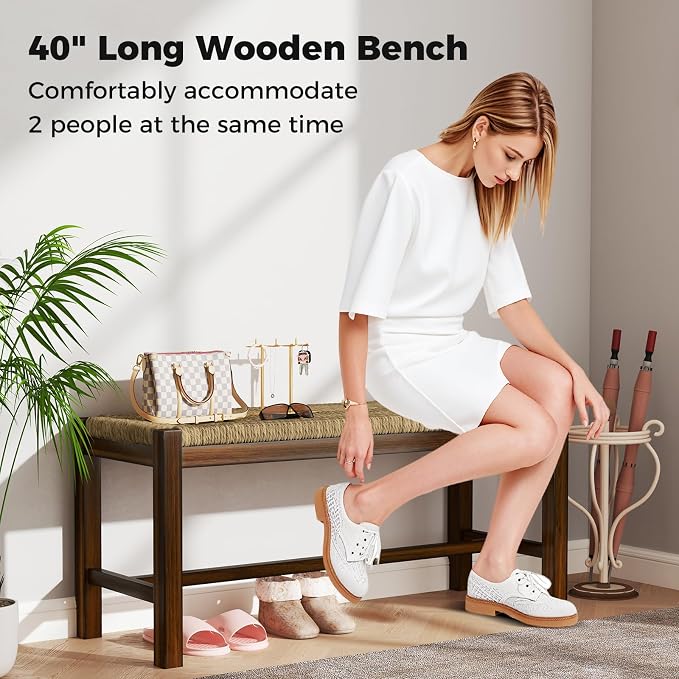GOFLAME 40” Dining Bench Set of 2, Farmhouse Boho Entryway Bench - Image 9