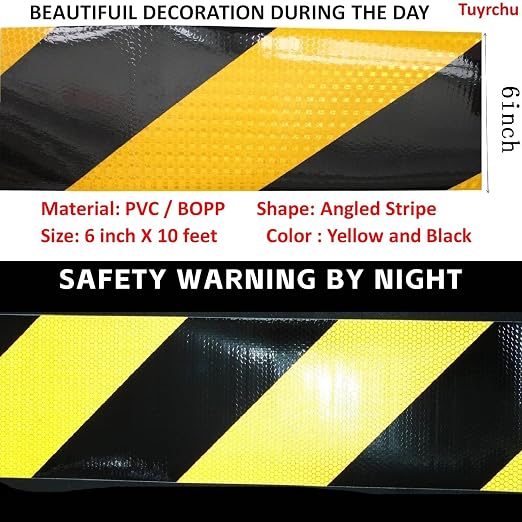 Reflective Tape Yellow Black 6 inch X 10 feet, Outdoor Waterproof Hazard - Image 3