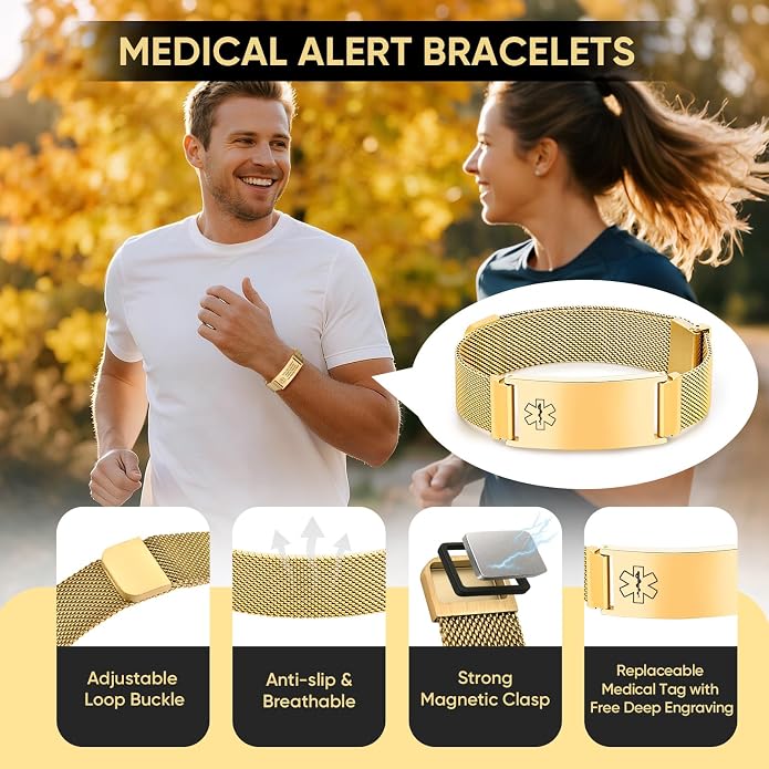 VNOX Medical Alert Id Bracelet for Men Women, Custom Engraving Adjustable - Image 2
