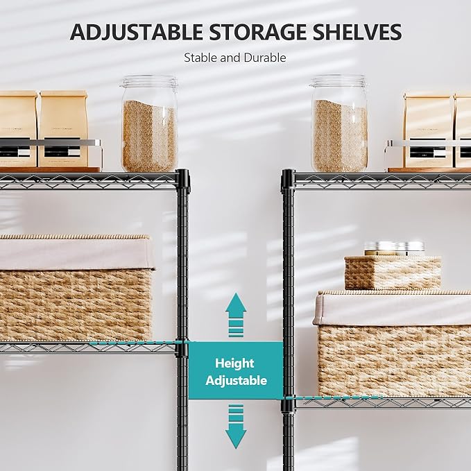 IZEUK 4-Tier Black Steel Storage Shelves, Heavy Duty Utility Wire Rack Organizer - Image 5