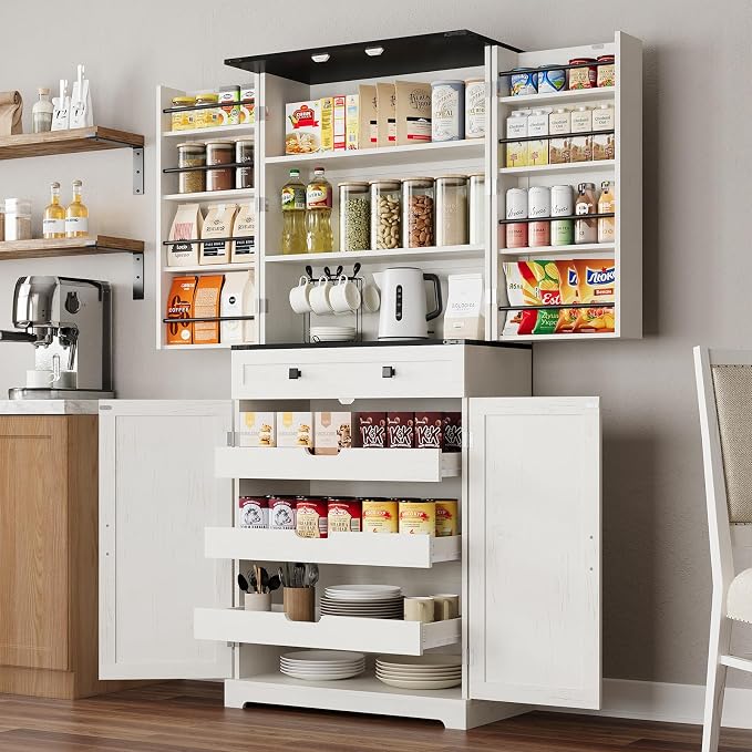 ELYKEN 72" Pantry Cabinet with Door Shelving & Sliding Shelves, Farmhouse Tall by ELYKEN